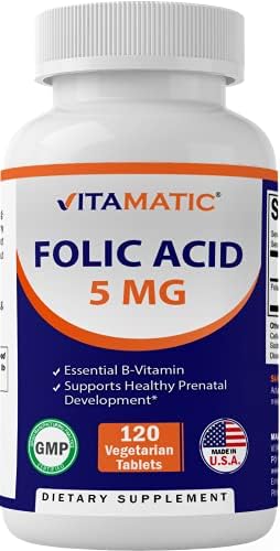 Vitamatic Folic Acid 5mg (5000 mcg) - 120 Vegetarian Tablets (Вегетарианские таблетки) - (Vitamin B9 Folate) Vitamatic