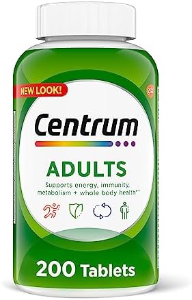 Centrum Adult Multivitamin/Multimineral Supplement with Antioxidants, Zinc, Vitamin D3 and B Vitamins, Gluten Free, Non-GMO Ingredients - 200 Count Centrum