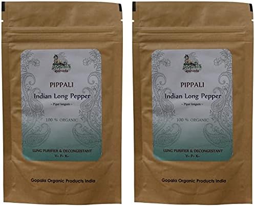 PIPPALI Powder (Порошок) (USDA Certified Organic) Ayurvedic Herb Piper longum Powder - 100g Zip Lock Pouch (Pack of 2) Gopala Ayurveda