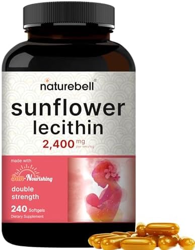 NatureBell Sunflower Lecithin 2,400mg, 4 Months Supply, 240 Softgels | Infused with Non-GMO Sunflower Seed Oil – Rich in Phosphatidyl Choline – No Soy, No Gluten NatureBell