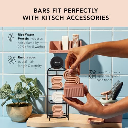 Kitsch Rice Bar Shampoo & Conditioner Set for Hair Growth - Solid Shampoo & Conditioner Bar Set for Strengthening Hair - Rice Water Shampoo Bar & Conditioner Soap - Paraben-Free, Made in USA, 2pcs Kitsch