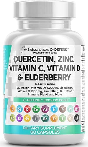 Quercetin 1000mg Zinc 50mg Vitamin C 1000mg Vitamin D 5000 IU Bromelain Elderberry - Lung Immune Defense Support Supplement Adults with Artemisinin, Sea Moss, Echinacea, Garlic Immunity Allergy Relief Clean Nutraceuticals