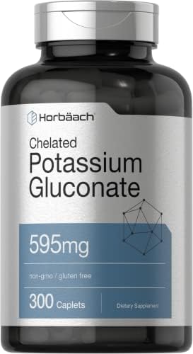 Horbäach Chelated Potassium Gluconate Supplement 595mg | 300 Count | Vegetarian, Non-GMO, Gluten Free Horbäach