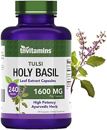 Holy Basil Capsules (Капсулы) (800mg x 60 Capsules) | Holy Basil Tulsi Supplement | May Promote Stress & Frustration Relief* | Tulsi Holy Basil Leaf Extract | Made in The USA, Non-GMO! Tnvitamins