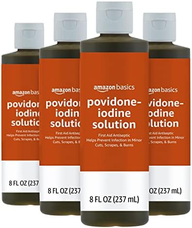 Антисептический раствор для первой помощи с 10% повидон-йода, 4 бутылки по 240 мл Amazon Basics