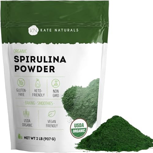 Kate Naturals Organic Spirulina Powder (Порошок) for Immune Support and Antioxidants. Nutrient Dense Superfood Supplement (8 oz (Унции), USDA Certified, Non-GMO, Gluten- Free) Kate Naturals