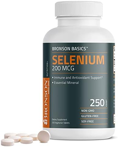 Bronson Selenium 200 mcg Immune & Antioxidant Support Essential Mineral, 250 Vegetarian Tablets (Вегетарианские таблетки) Bronson