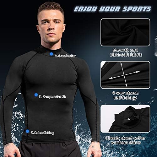 Men's Mock Compression Shirt UPF 50+ Long Sleeve Turtleneck Undershirts Baselayer Athletic Running T-Shirts Top Cargfm