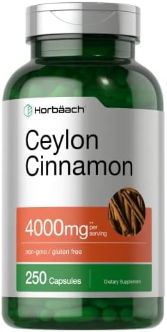 Horbaach Ceylon Cinnamon Capsules 4000mg | 250 Count | Non-GMO, Gluten Free Horbäach