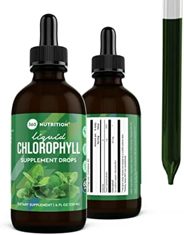 360 Nutrition Chlorophyll Liquid Drops (Жидкие капли) with Peppermint Oil, GF & Vegan Body Internal Deodorant Supplement, Supports Gut Health, Digestion, Energy, Radiant Skin, Fast Absorption (4 Fl Oz (1 Count)) 360 Nutrition