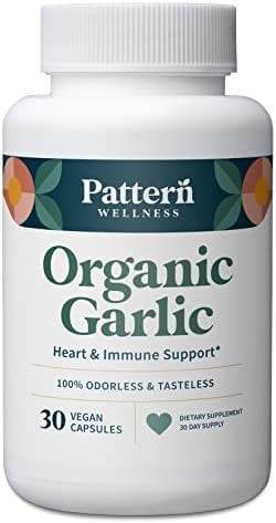 Pattern Wellness Odorless Organic Garlic - 1000mg - Healthy Immune, Circulatory & Cardiovascular Support - Happy & Healthy Heart - Non-GMO & Gluten Free - 30 Vegan Capsules (Веганские капсулы) Pattern Wellness