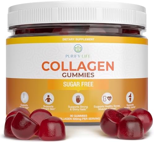 Purify Life Vegan Collagen Gummies (Жевательные конфеты) with Biotin Vitamins for Hair Skin and Nails Health, (90 Chews) Collagen Support Superfruit Complex with Resveratrol, Vitamin A, E, C - Replace Capsules (Капсулы), Pills Purify Life