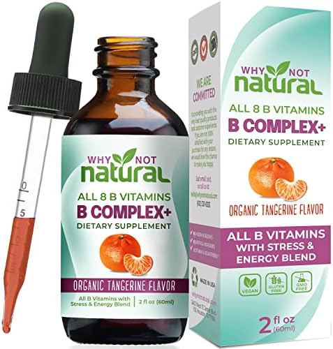 Why Not Natural Vitamin B Complex Liquid Drops (Жидкие капли) - Organic Supplement for Women - Vegan and Sublingual Forms of B1 B2 B3 B5 B6 Biotin Folate and Choline - Plus Blend for Energy Support Why Not Natural