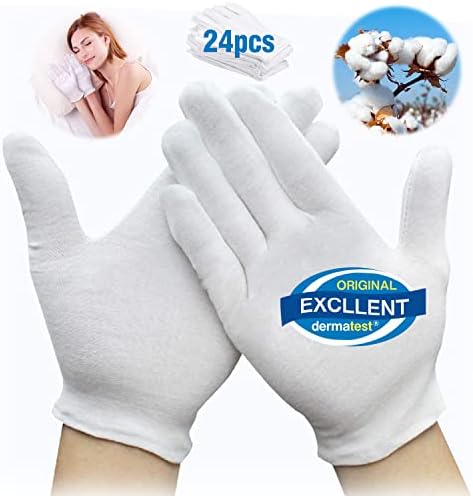 Cotton Gloves Kids 24pcs Soft White Gloves Moisturizing Eczema Gloves for Dry Hands SPA Inspection (X-Small) HJDHS