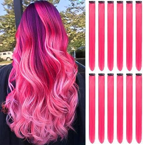 22 PCS Colored Hair Extensions Clip in, Party Highlights Colorful Extension for Kids Girls Synthetic Hairpiece Straight 22 inch GPOVVIMX