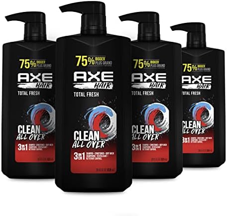 AXE 3-in-1 Body Wash, Shampoo and Conditioner - Easy Hair and Body Care for Men, Light and Fresh Scent, 28 oz (4 Pack) Axe