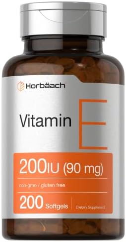 Horbäach Vitamin E Supplement | 200 IU (90 mg) | 200 Softgel Capsules | Non-GMO and Gluten Free Formula Horbäach