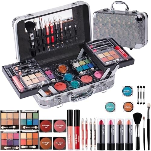 Hot Sugar Makeup Kit for Girls 10-12, Teen Girls Makeup Set for Beginners With Eye Shadow Palette, Blush, Lip Gloss, Brush, Mirror (Black Bubble) Hot Sugar