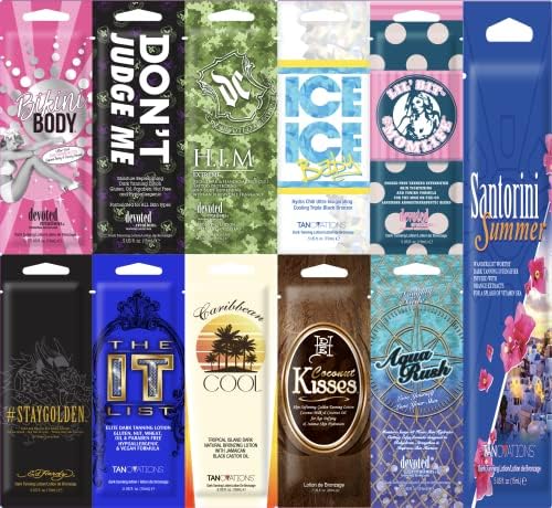 10 New Tanning Lotion Sample Packets, Gluten Free - Major Brands Bronzer & Intensifier - 10 Assorted Packets (11 Packets), All Premium Lotion