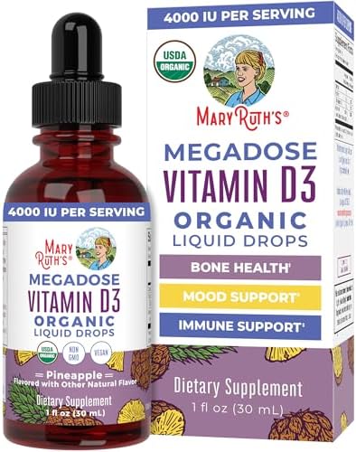 MaryRuth Organics Vitamin D3 Liquid Drops (Жидкие капли) | Megadose 4000 IU | USDA Organic Liquid Vitamin D Spray (Спрей) for Adults & Kids | Immune Support & Bone Health | Vegan | Gluten Free | Non-GMO | 30 Servings (Порции) MaryRuth Organics