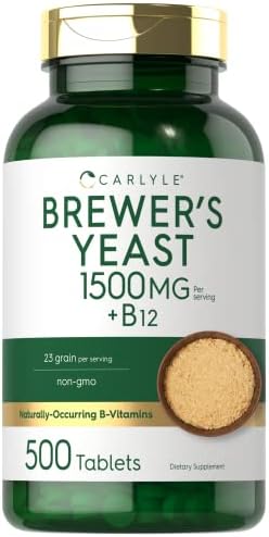 Carlyle Brewers Yeast Tablets with Vitamin B12 | 500 Count | 1500mg | Non-GMO Carlyle