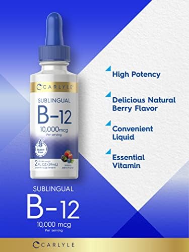 Carlyle Vitamin B12 Sublingual | 10,000mcg | 2 fl oz | Vegetarian, Non-GMO, Gluten Free Liquid Drops Carlyle