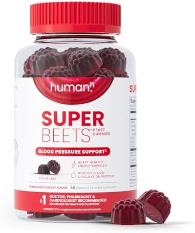 humanN SuperBeets Heart Gummies (Жевательные конфеты) - Heart-Healthy Energy, Grape Seed Extract & Beet Root Powder (Порошок) - Sugar Free - Pomegranate Berry Flavor, 60 Count humanN