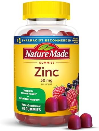 Nature Made Extra Strength Zinc Supplements 30 mg, Dietary Supplement for Immune Health and Antioxidant Support, 60 Zinc Gummies (Жевательные конфеты), 30 Day Supply Nature Made