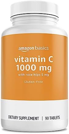 Amazon Basics Vitamin C 1000 mg with Rose Hips 5mg, 90 tablets (1 per serving), Gluten Free Amazon Basics