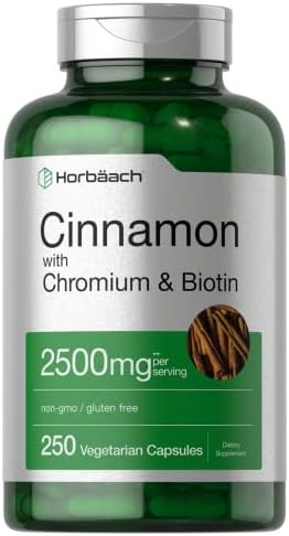 Horbäach Cinnamon with Chromium Picolinate 2500mg | 250 Capsules | Plus Biotin | Vegetarian, Non-GMO, Gluten Free Horbäach