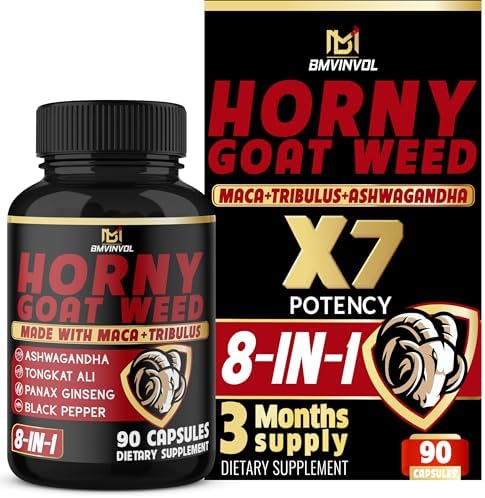 BMVINVOL Horny Goat Weed Capsules (Капсулы) with Tribulus, Ginseng, Ashwagandha, Maca, Tongkat Ali, Nettle, Black Pepper - 60 Count BMVINVOL