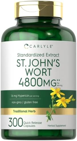 Carlyle St John's Wort Capsules (Капсулы) | 4800mg | 300 Count | Non-GMO & Gluten Free Supplement | Standardized Extract Carlyle