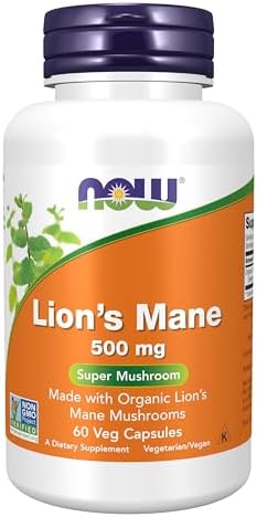 NOW Foods Supplements, Lion's Mane 500 mg, Super Mushroom, Made with Organic Lion's Mane Mushrooms, 60 Veg Capsules (Вегетарианские капсулы) NOW Foods