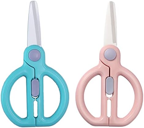 Ceramic Scissors for Baby Food,Portable Baby Food Scissors,Children Safety Food Cutter,with Blade Cover and Travel Case (PINK AND GREEN) DAMPEN