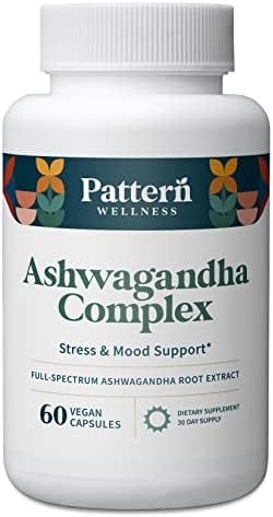 Pattern Wellness Ashwagandha Complex for Men & Women - KSM-66 & Black Pepper Extract - Whole Body & Heart Health - Supports Stress & Mood - Non-GMO - 60 Vegan Capsules (Веганские капсулы) Pattern Wellness