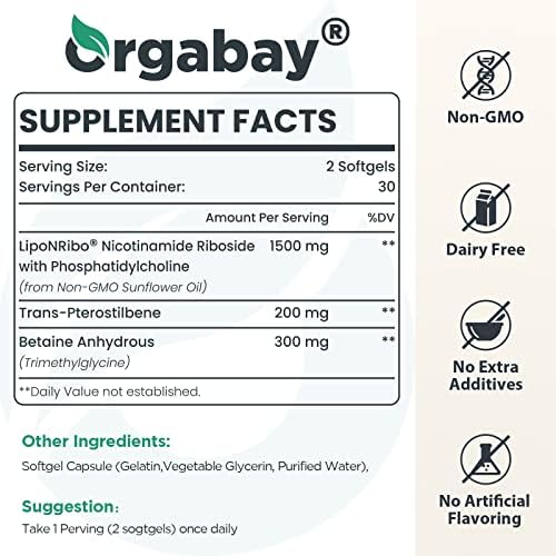 Liposomal Nicotinamide Riboside 2000 MG with TMG and Pterostilbene, Boosting NAD+, Support Healthy Aging, 60 Count Orgabay