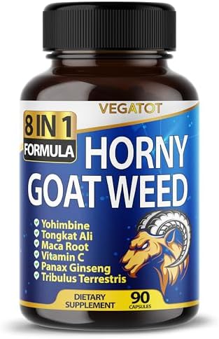 VEGATOT 8 in 1 High Strength Horny Goat Weed 15,420MG Concentrated Extract with Yohimbine Tongkat Ali Maca Root Fenugreek Boost Energy Stamina 3-Month Supply (90 Count (Pack of 1)) VEGATOT