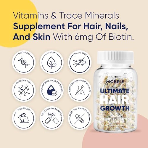 Moerie Ultimate Hair Boost Supplement for Women & Men - Hair, Skin, Nails Vitamins with Biotin & Minerals for Hair Health - Thicker Hair - 60 Capsules Moerie