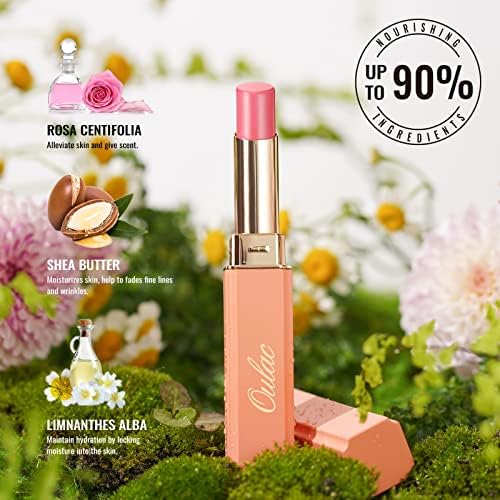 Oulac Warm Pink Shine Lipstick - Moisturizing Lip Stick Glossy Tinted Lip Balm, Sheer Shine Juicy Finish, Lightweight and Hydrating Formula for Dry Lip Care, Vegan 2.2g/0.07oz (07) Oulac