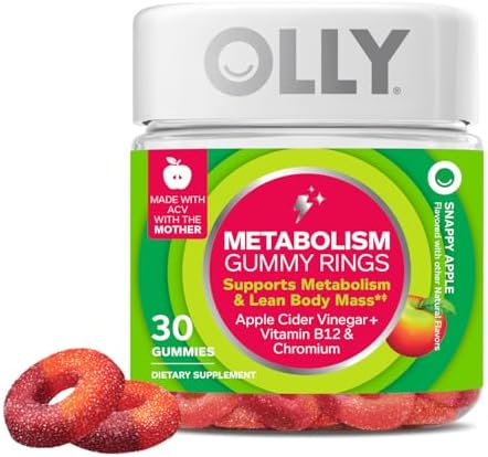 OLLY Metabolism Gummy Rings, Apple Cider Vinegar, Vitamin B12, Chromium, Energy and Digestive Health, Chewable Supplement, Apple Flavor - 30 Count OLLY