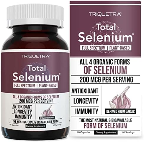 Total Selenium - 200 mcg, Plant-Based Selenium - Full Spectrum, Contains 4 Essential Organic Forms of Selenium Including Selenomethionine - Derived from Garlic - 60 Capsules Triquetra Health