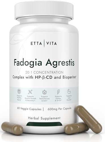 Organic Fadogia Agrestis 600mg for Natural Test Support (2X More Pure - 3X More Absorbent) Athlete Approved - Supports Muscle Growth & Recovery, Healthy Energy Levels, Drive, Stamina & Mood - 60ct Etta Vita