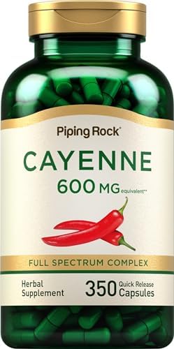 Piping Rock Cayenne Pepper Capsules (Капсулы) | 600mg | 350 Count | Concentrated Extract Supplement | Non-GMO, Gluten Free Piping Rock