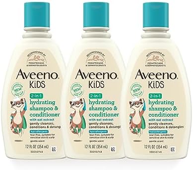 Aveeno Kids 2-in-1 Hydrating Shampoo & Conditioner, Gently Cleanses, Conditions & Detangles Kids Hair, Formulated With Oat Extract, For Sensitive Skin & Scalp, Hypoallergenic, 12 fl. oz Aveeno Baby