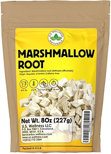 Marshmallow Root Herb 8 oz (Унции). (227g) | Non-GMO Marshmallow Root Tea | Non-Irradiated | Chunky Marshmallow Root Cuts | Althaea Officinalis Redix U.S. Wellness Naturals