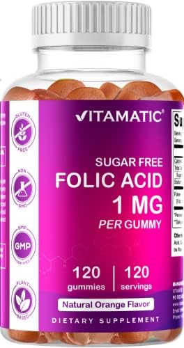 2 Pack Vitamatic Folic Acid Gummies (Жевательные конфеты) 1000 mcg (1 mg) - an Essential Prenatal Vitamins for Mom & Baby - Vitamin B9 - 120 Vegan Gummies Vitamatic