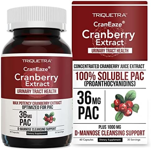 CranEaze®: Cranberry Juice Extract Plus D-Mannose – 36 mg PAC, 100% Soluble PAC - Supports Urinary Tract Health – Most Effective Cranberry Pills for Women, UTI Cranberry Supplement - 60 Capsules (Капсулы) Triquetra Health