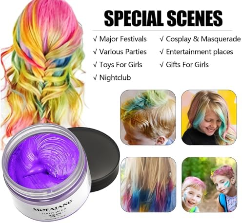 Temporary Hair Color Chalk For Kids, Hair Wax Color For 4 5 6 7 8 9 Year Old Girl Gifts, Birthday,Party, Cosplay DIY, Children's Day, Halloween, Christmas (4, Red Orange Blue Green) Efly