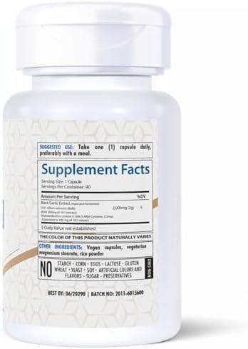 Fermented Black Garlic Extract Dietary Supplement 2000mg | 90 Caps | Maximum Strength | Non-GMO | Gluten Free Healthfare