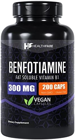 Benfotiamine 300mg | 200 Capsules (Капсулы) | Fat Soluble Thiamine Vitamin B1 | Supports Overall Health | Non-GMO | Gluten Free Healthfare